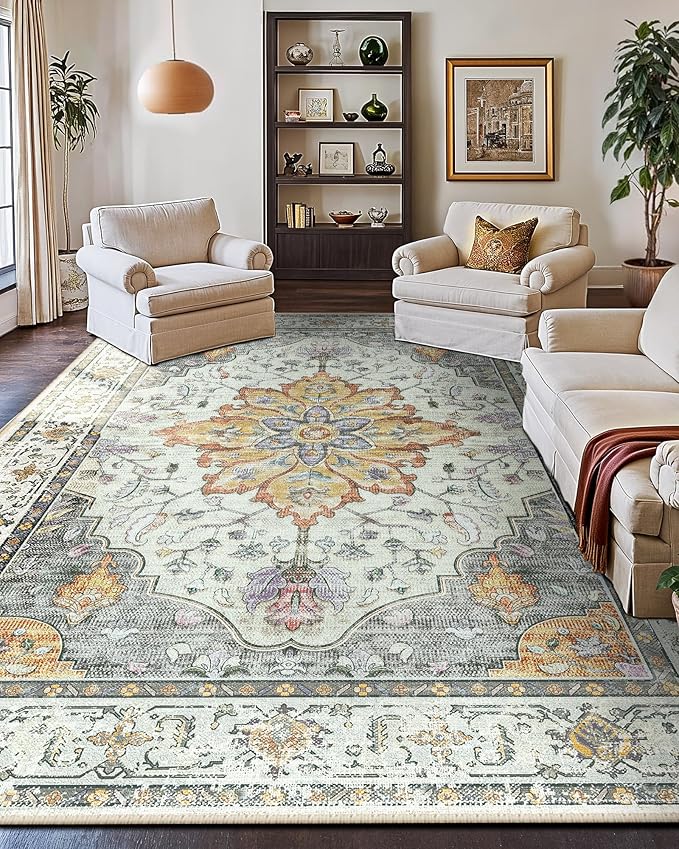 RELEANY Area Rugs 10'x14' Washable Non-Slip, Floral Vintage Distress Print - Image 3