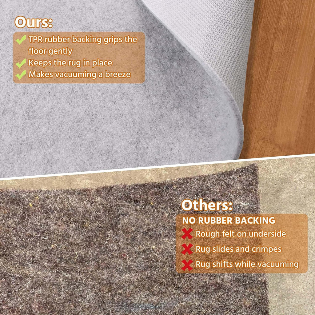 6' x 9' Non Slip Rug Pad Waterproof, 1/4" Thick 100% Felt +Rubber Rug Pad, Under Area Rug Pad Protective Cushioning Rug Pads Carpet Gripper Keep Rugs in Place, Safe for All Floors