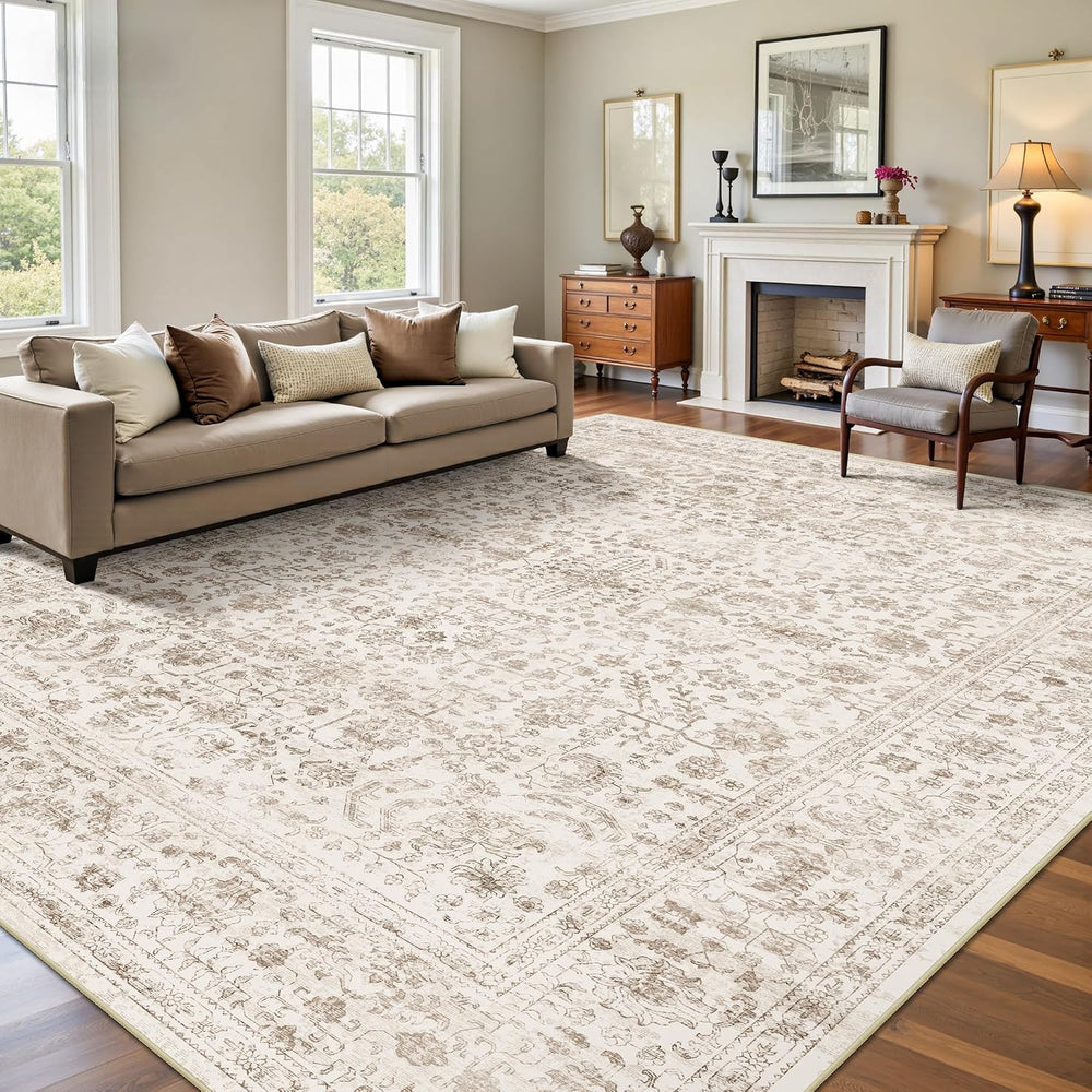 8x10 Area Rugs for Living Room, Washable Vintage Retro Floral Rug, Low Pile N...