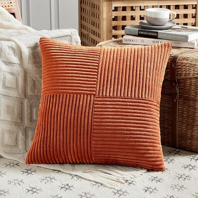 Fancy Homi 2 Packs Burnt Orange Samll Fall Decorative Throw Pillow Covers 14x14 - Image 2