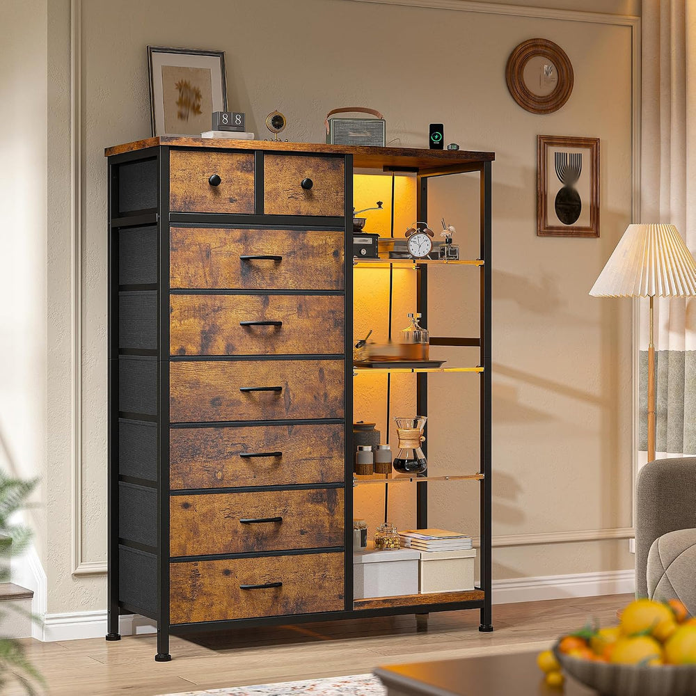 EnHomee Dresser with LED Lights & Power Outlets, 8 Drawers, 54" H, B...