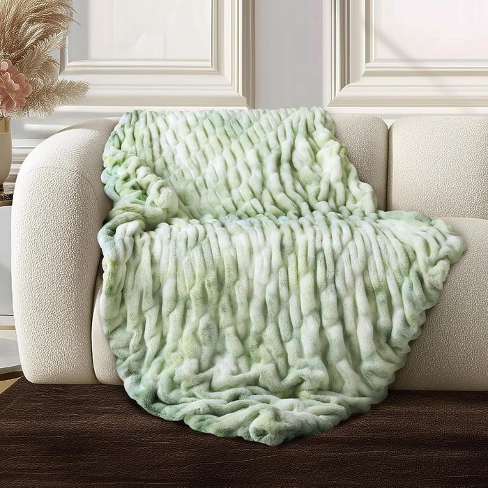 Ultra Soft Cozy Faux Fur Throw Blanket, Fuzzy Plush Thick Bubble Blanket