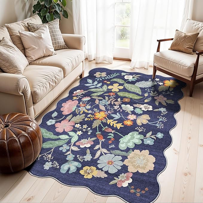 4x6 Living Room Area Rugs: Washable Boho Bedside Rug Non-Slip Floral Small Low by HYHAOYUNLAI