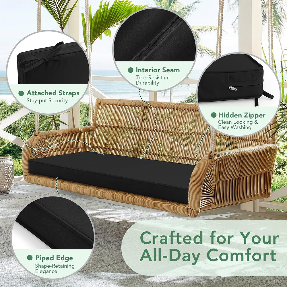 Summsun Outdoor Bench Cushion Pad, 48 x 18 x 3 Inch, Black