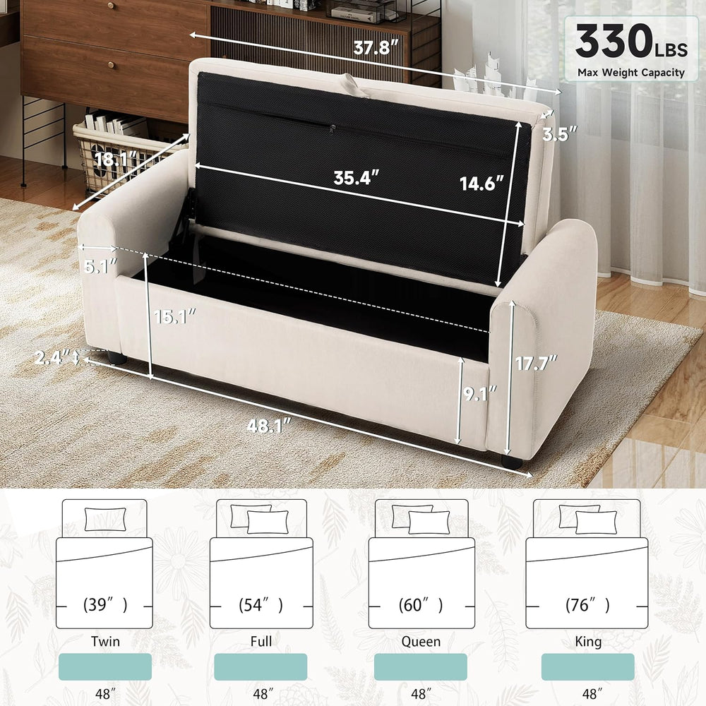 Ottoman with Storage, Tufted Storage Bench for Bedroom, 48" Fabrics End ...