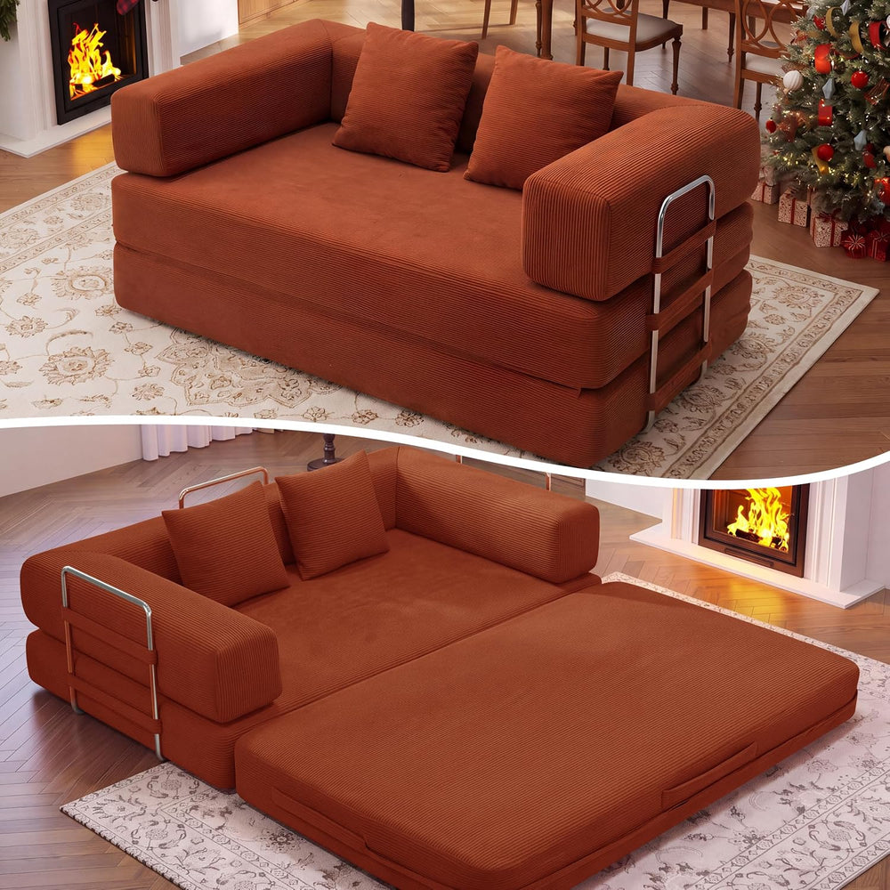 BSHOMGI Convertible Sofa Bed, 2 Seater Corduroy Futon Floor Bed Foldable Slee...