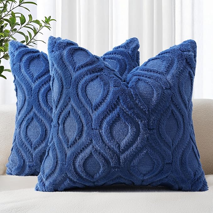 decorUhome Throw Pillow Covers 22x22 Inch Set of 2, Soft Plush Faux Wool Dark by decorUhome