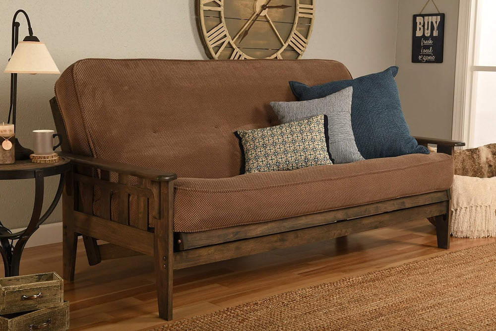 FutonX Rustic Walnut Frame and Mattress Set with Choice to add Drawers, 8 Inc...