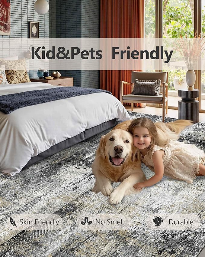 Latte&Fog 5x7 Area Rugs for Living Room Bedroom, Boho Non Slip Low Pile Carpet - Image 7