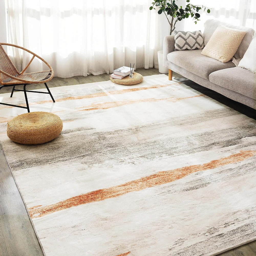 Carvapet 6x9 Area Rugs for Living Room Bedroom, Brown Modern Abstract Low Pil...