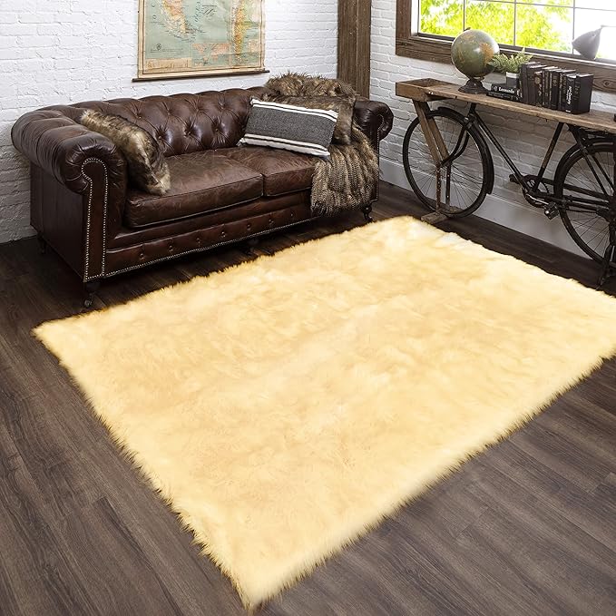 Latepis Yellow Area 5x8 Rugs Fluffy Faux Fur Washable Rug - Image 7