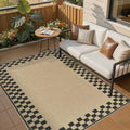 UERMEI 5x7 Outdoor Jute Area Rug Patio Neutral Washable Checkered Brown | Easy Non Slip Pet Friendly Indoor Farmhouse Carpet for Living Room Bedroom Dining Backyard