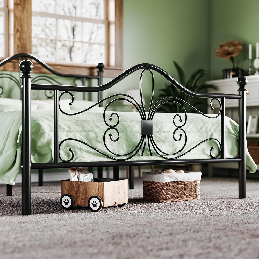 Allewie Metal Full Platform Bed Frame, Butterfly Pattern Design, Black