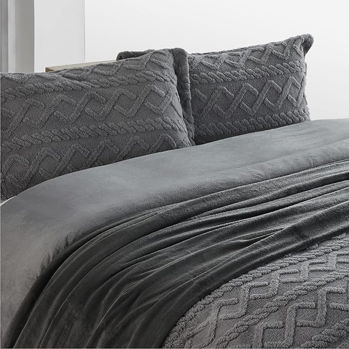 Bedsure GentleSoft Fleece Blankets King Size Dark Grey - Image 9