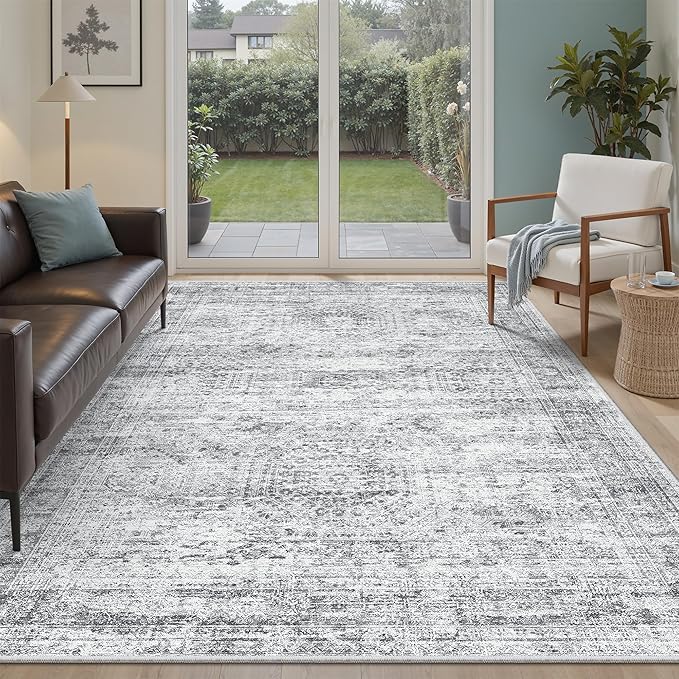 5x7 Area Rugs Gray Low Pile Indoor Washable Trendy Faded Style Rugs by Soalmost