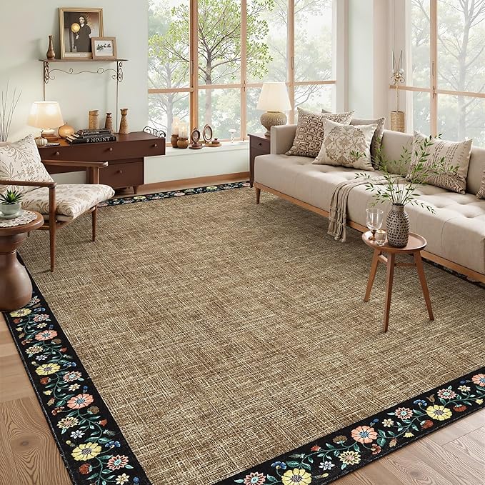GarveeHome Washable Living Room Rug 9x12 Floral Bordered Area Rugs Soft Thin by GarveeHome