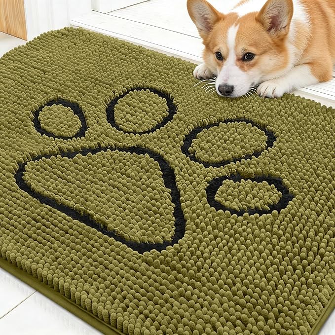 OLANLY Dog Door Mat for Muddy Paws 30x20, Paw Print Design, Absorbs Moisture by OLANLY
