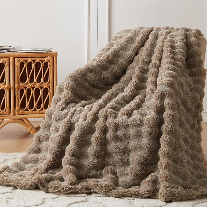 COOVA Faux Fur Throw Blanket for Couch, Cozy Soft and Fuzzy Plush Rabbit Fur by COOVA