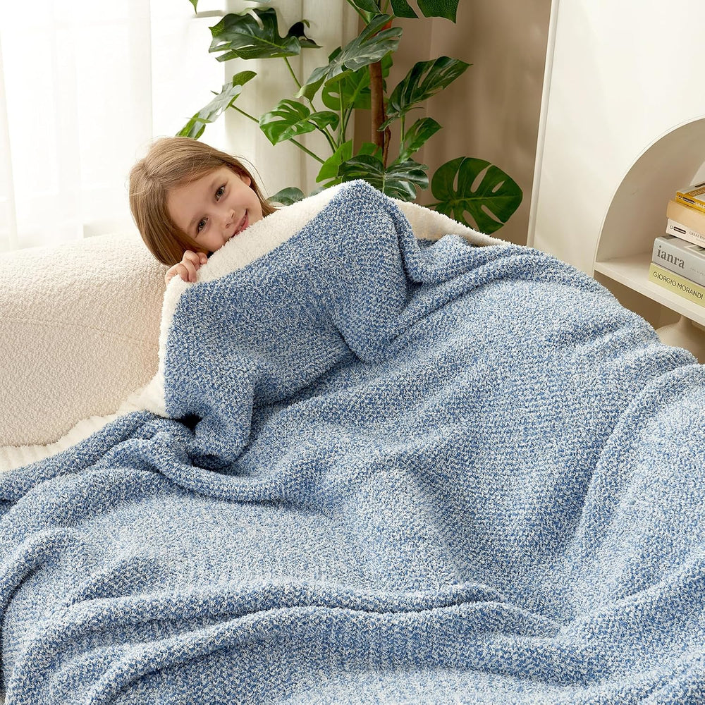 Snuggle Sac Blue Throw Blankets for Couch, Reversible Super Soft Warm Blanket...