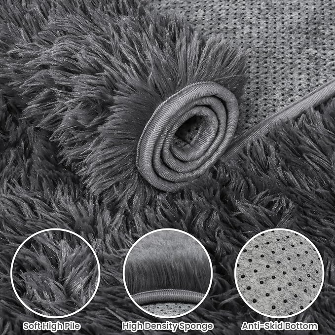 2x6 Bedside Area Rugs for Bedroom: Soft Fluffy Shag Gray Rug for Hallway - Image 5