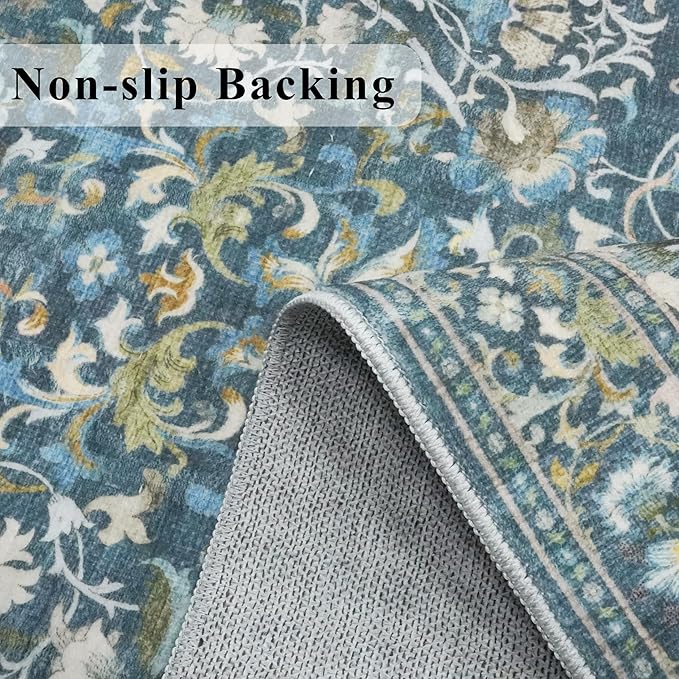 4x6 Living Room Area Rugs: Washable Boho Bedside Rugs Non Slip Low Pile Floral - Image 3