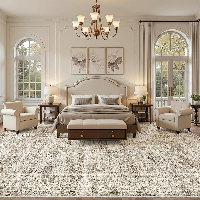 12x15 Washable Area Rug Brown Neutral Abstract Living Room Large Carpet Non - Image 3