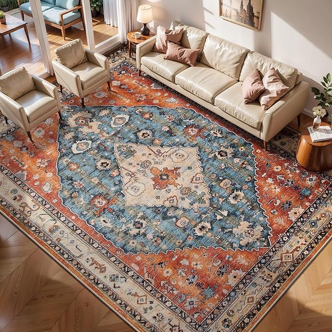 SERISSA 7x9 Area Rugs for Living Room, Large Washable Non-Slip Boho Rug by SERISSAHomeDecorCollection