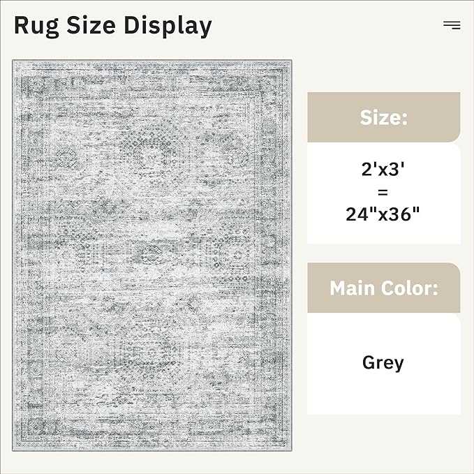 2x3 Washable Rugs for Kitchen, Powder Room Small Area Rug Non-Slip Vintage Low - Image 5