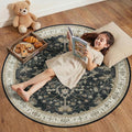 Area Rugs Round 4ft Washable Non-Slip, Floral Vintage Distress Print Pattern by RELEANY