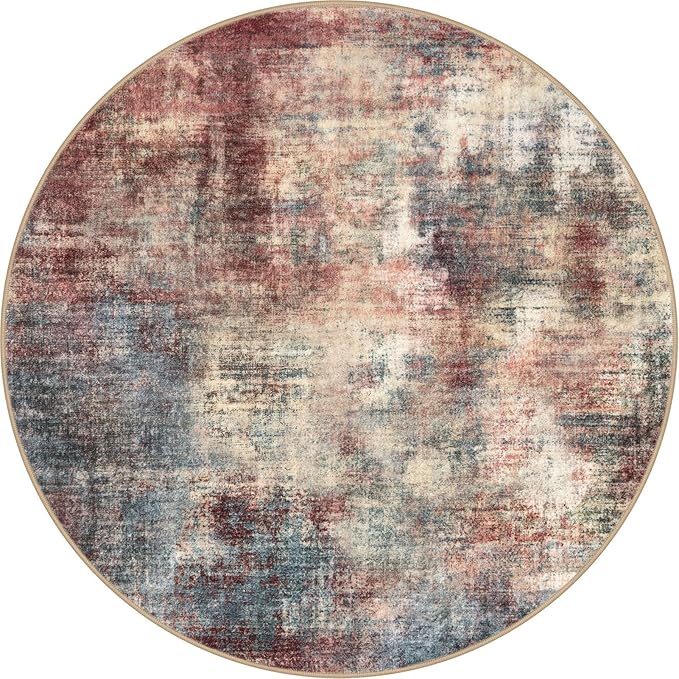 IOHOUZE Abstract Round Area Rug 8 Ft Washable Circle Rugs Large Round Rug Non - Image 9