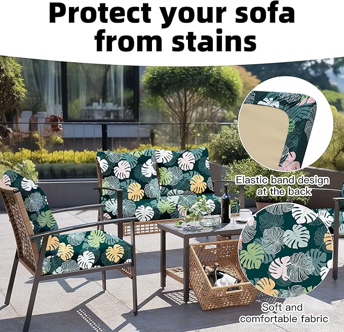 8Pcs Outdoor Cushion Covers, Patio Cushion Covers, Stretch Elastic Slipcovers