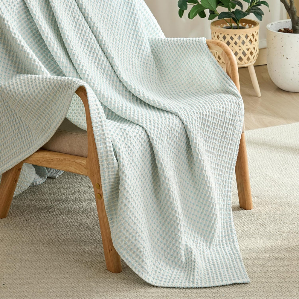 EGOHOME Lightweight Cotton Two-Tone Check Pattern Waffle Blanket Twin Size