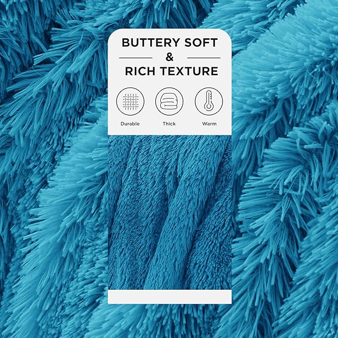 Bedsure GentleSoft Fluffy Bright Blue King Size Blanket - Image 3