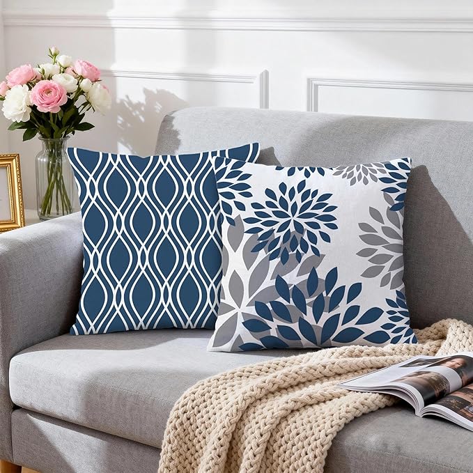Hexagram Geometric Blue Pillow Covers 18x18 Set of 4, Decorative Outdoor Boho - Image 3