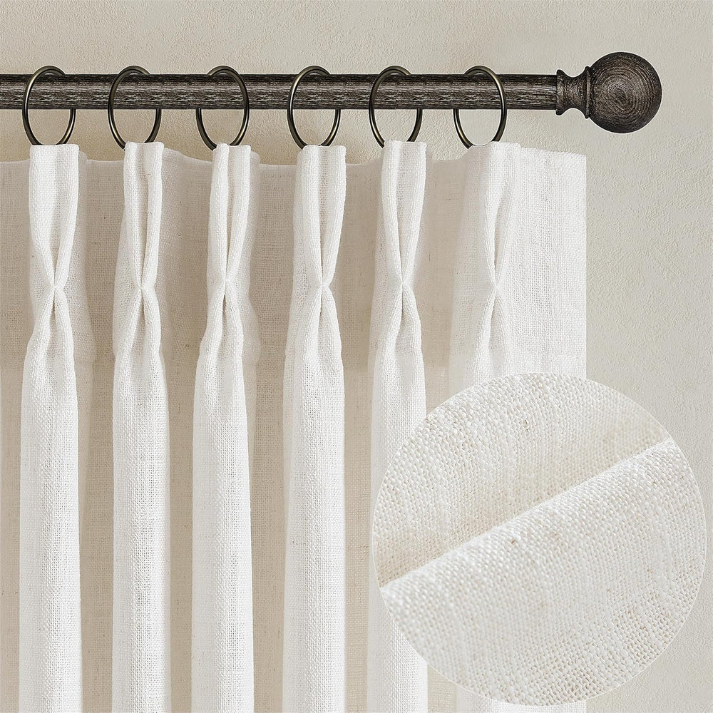 TWODRAPES Natural Pinch Pleated Linen Semi Sheer 84 Inch Curtains 2 Panels