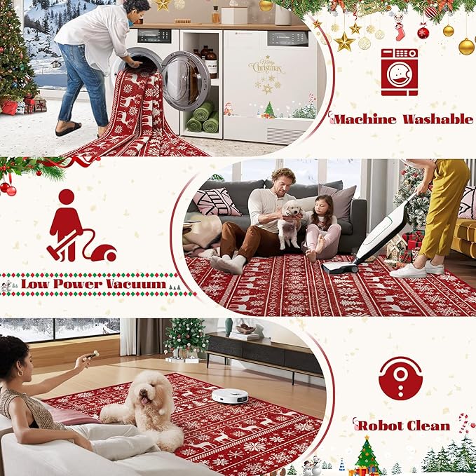 Christmas Rug 4x6 Washable Rugs, Boho Christmas Tree Snowflake Rug Non-Slip - Image 4