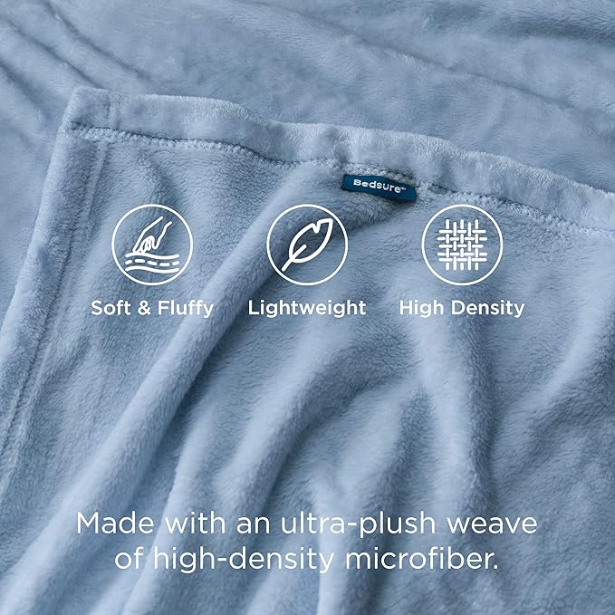 Bedsure GentleSoft Fleece Bed Blankets Queen Size Light Blue - Image 4
