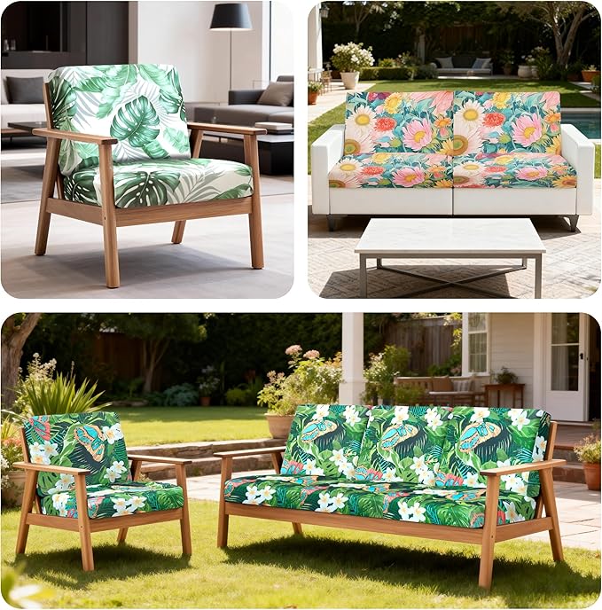 4Pcs Patio Stretch Cushion Covers, Outdoor Sofa Replacement Cover Slipcovers