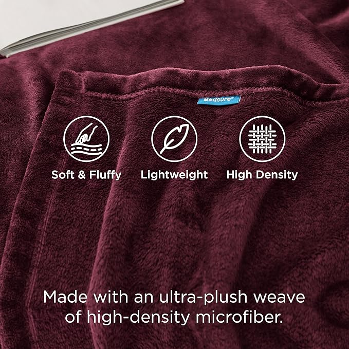 Bedsure GentleSoft Fleece Blanket Twin Size Burgundy - Image 3