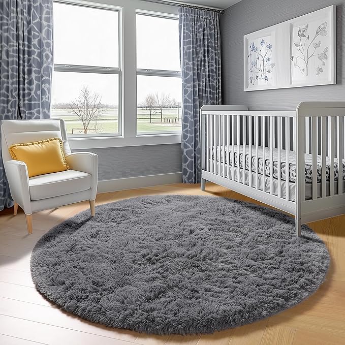 ONASAR Grey Round Rugs 8ft for Living Room, Fluffy Bedroom Circle Area Rug - Image 8