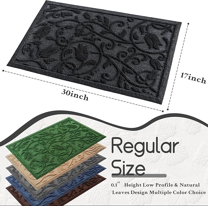 Boho Black Floral Leaves Outdoor Indoor Entrance Doormats, Absorbent Durable - Image 2