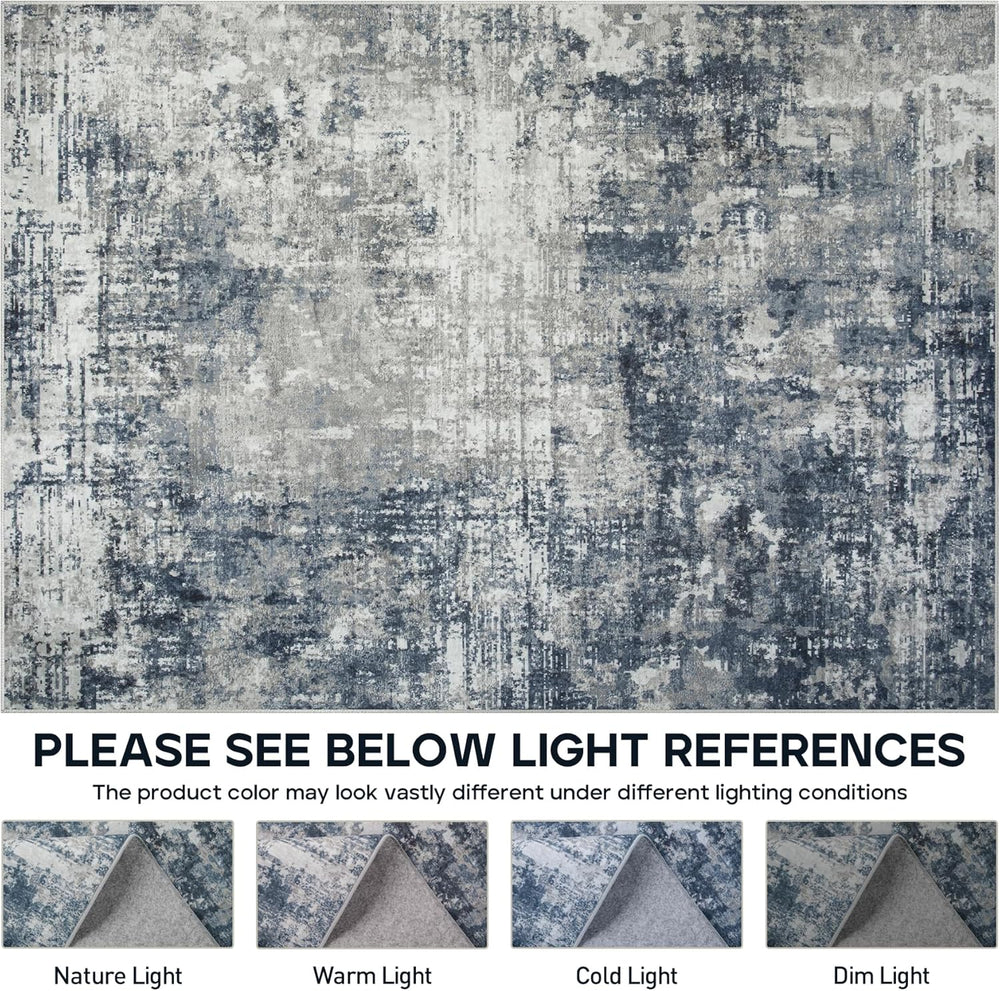 Aelenmu 10x14 Area Rugs for Living Room Dining Room Washable Blue Grey