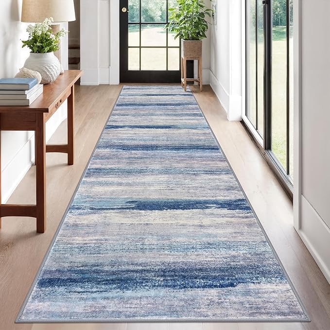 KOZYFLY Modern Abstract Washable Rug Runner 2.6x12 Hallway Rug Runner Non-Slip by KOZYFLY