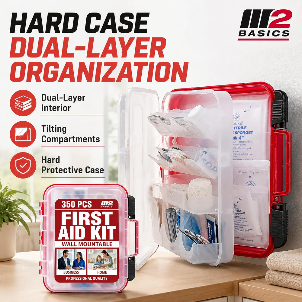 M2 BASICS 350 Piece Professional Wall-Mount First Aid Kit, Business, Home