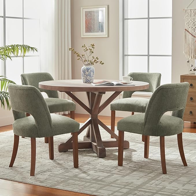 VKNOW Wooden Dining Chairs Set of 4, Modern Fabric Upholstered Dining Room Ch...