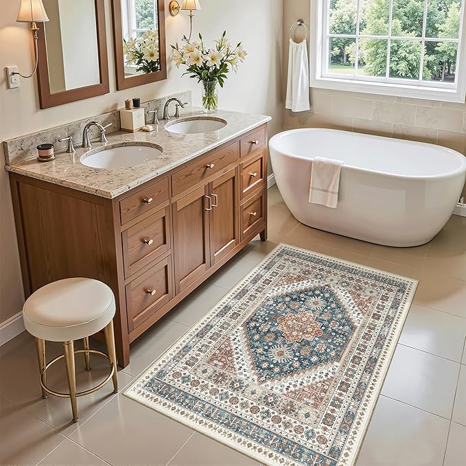 Madane Washable Area Rug 2x3, Small Entryway Rug Non-Slip Vintage Door Mat - Image 3