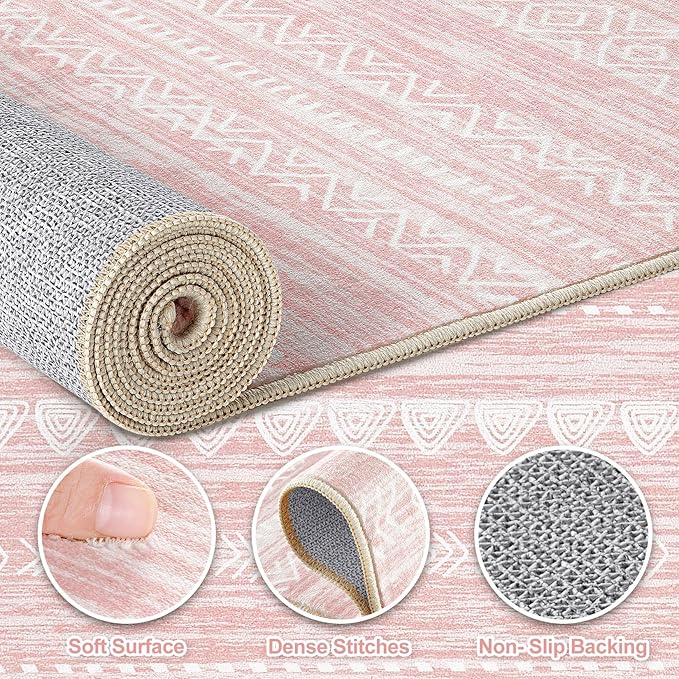 Nakagishi Pink Rugs for Bedroom Girls: 6x9 Washable Boho Large Neutral Cute - Image 3