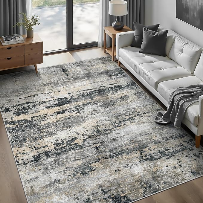 Area Rugs 5x7 for Living Room: Washable Rug Modern Abstract Neutral Soft by pmtsns