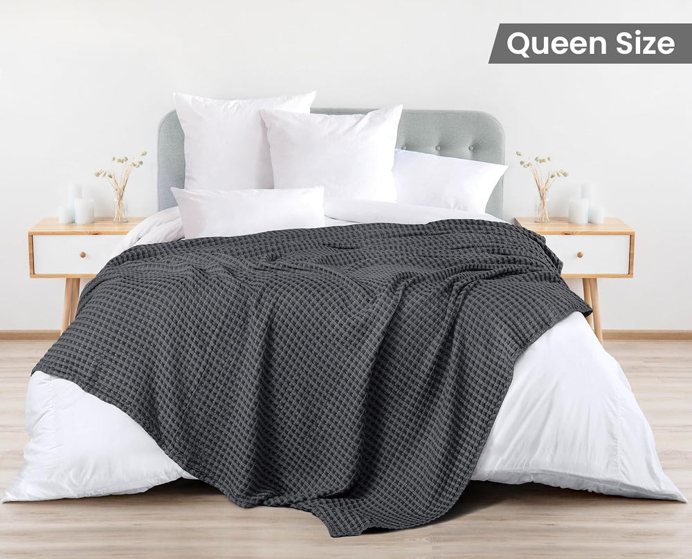 Utopia Bedding 100% Cotton Waffle Blanket Queen Size Charcoal, 90x90 Inch