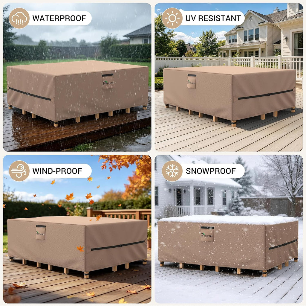 Mrrihand Outdoor Patio Furniture Covers Waterproof 98"Lx78"W x30"H 600D | All Weather Protection Against Rain, Dust & UV Rays; Fits Dining Table & Chair or Sectional Set, Heavy-duty for Patio & Deck